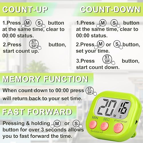 Miniatura 7 de ZILLEEN Temporizador de aula para niños y profesores, paquete de 2 tmers digitales, verde