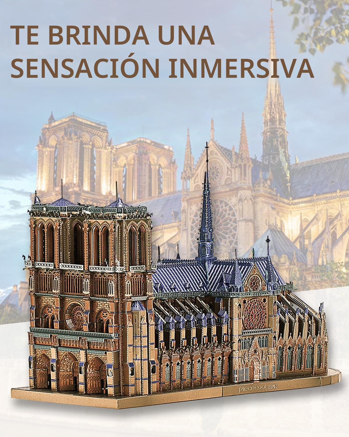 Piececool Metal Puzzle 3D Notre Dame de París, Edificios Famosos Maquetas para Construir Adultos, Puzzles 3D Maquetas para Montar, Acero Inoxidable Maqueta Metal, Recuerdos, Colección, 382 Piezas