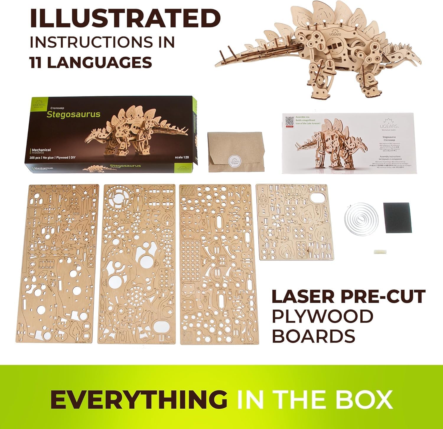 UGEARS Stegosaurus 3D Puzzle, Stegosaurus Models Dinosaur Building Kit, Mechanical Dinosaur Puzzle Model Kit for Assembly, DIY Kits for Adults Dinosaur Gifts, 305 Pcs