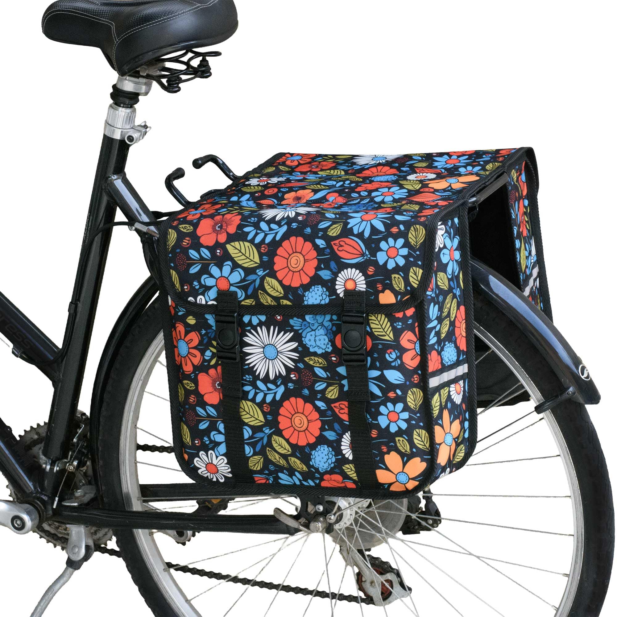 Classic CE - Double Sacoche de vélo de 26 L résistante à l'eau pour Porte-Bagages arrière, pour trajets Quotidiens et Shopping (Florale)