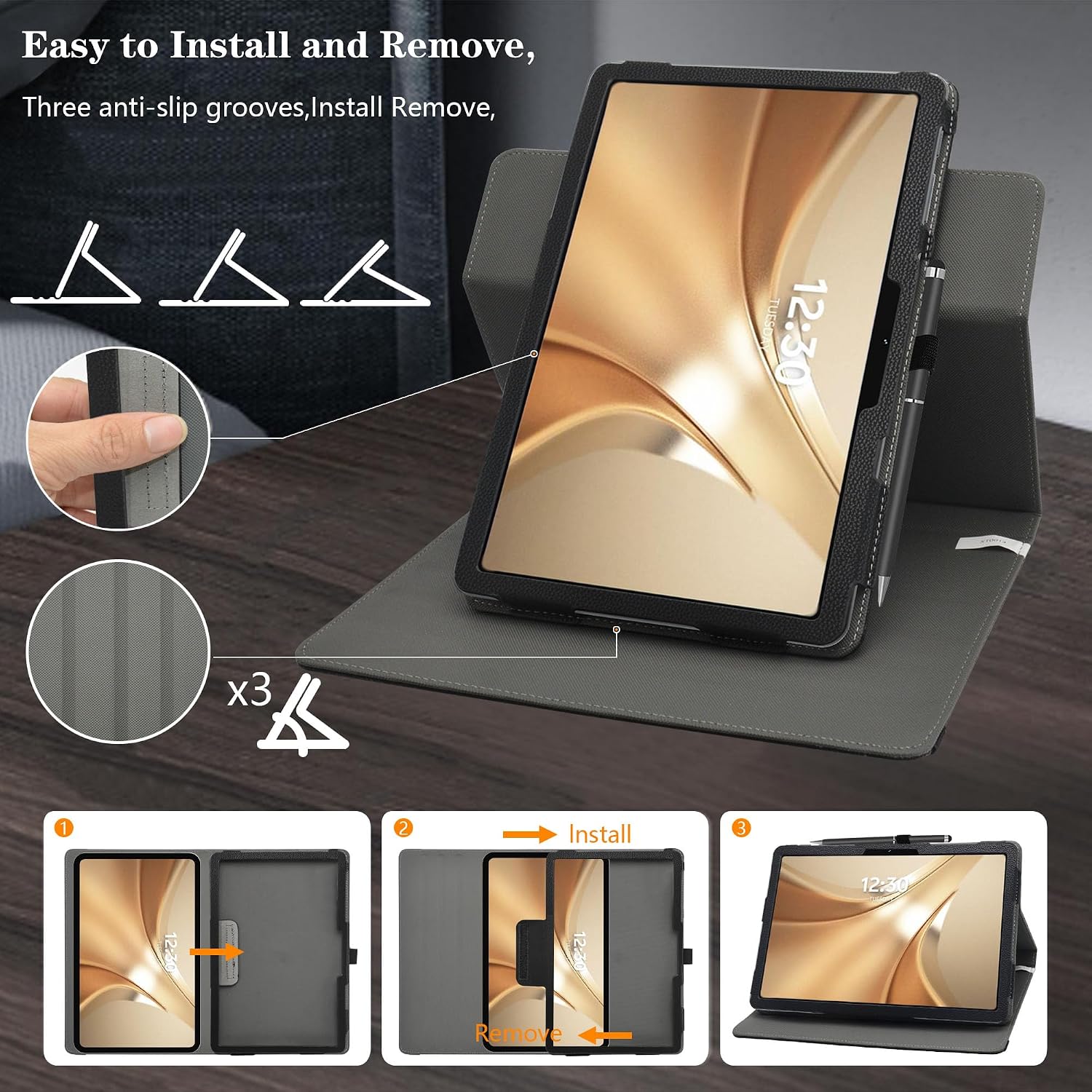 MAMA MOUTH for TECLAST T65 Case,360 Degree Rotary Stand with Cute Pattern Cover for TECLAST T65/VekfulPC T60 Pro/TABWEE T60 Pro/SVITOO PL002/FIRYMID G99/BNCF Bpad 13/QDDQ P90 13.4" Tablet Cases,Black image 2