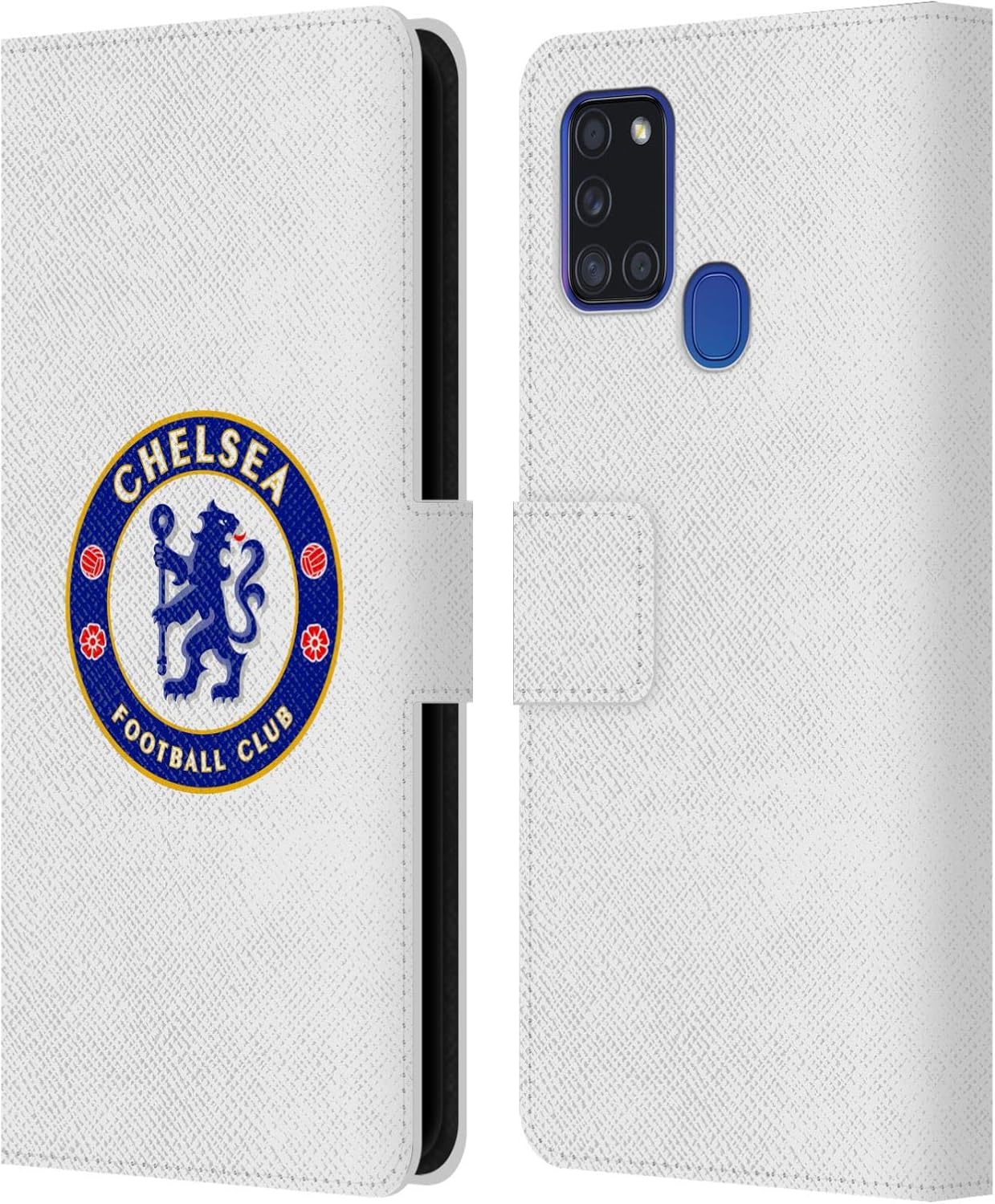 Head Case Designs Officially Licensed Chelsea Football Club White Marble Crest Leather Flip Case Compatible with Samsung Galaxy A21s (2020)