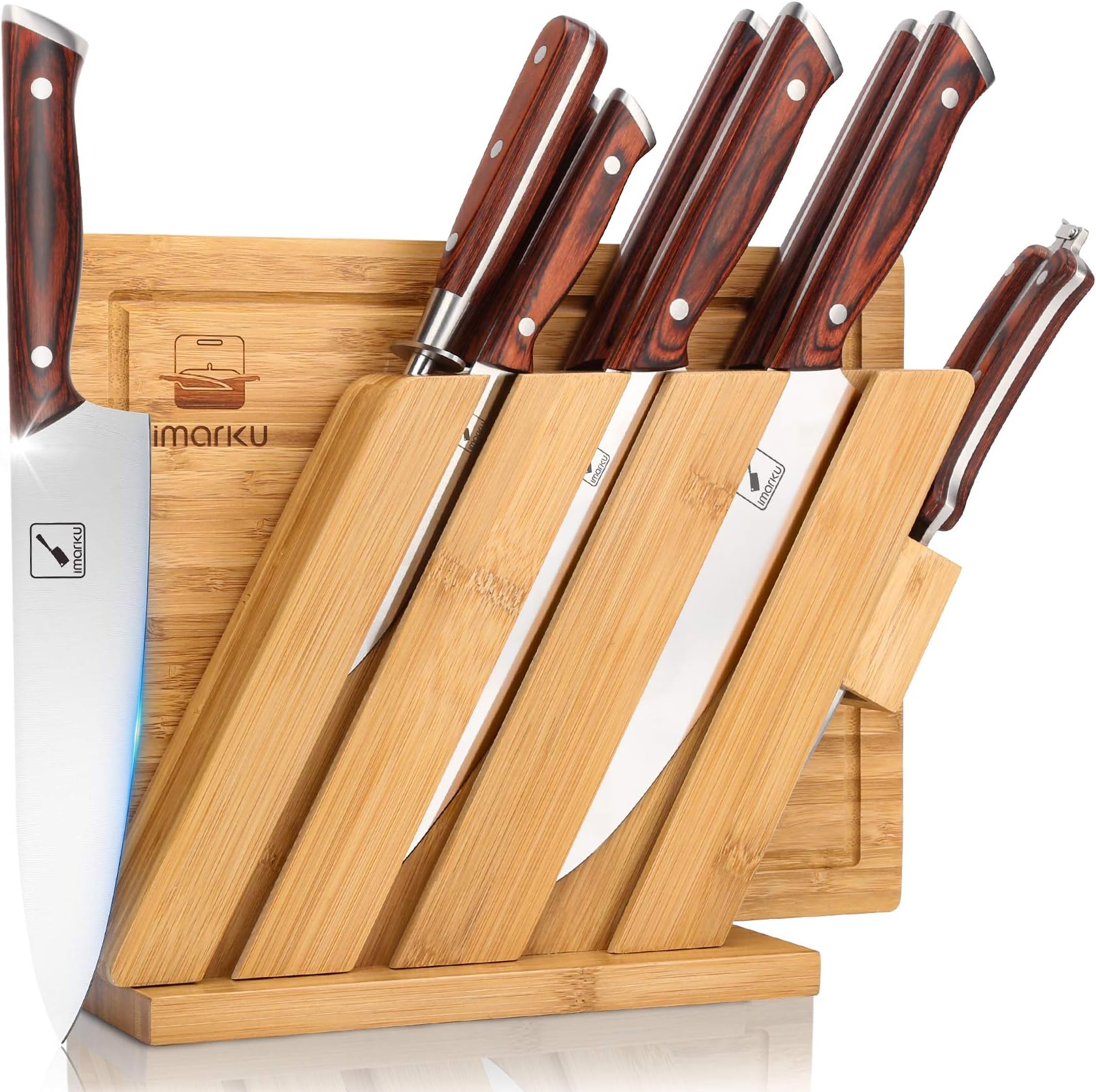 imarkuKnife Set, Kitchen Knife Set for Kitchen with Block, 10 Piece Knife and Cutting Board Set with Block, Japanese Chef Knife Set Professional Knives Set for Kitchen