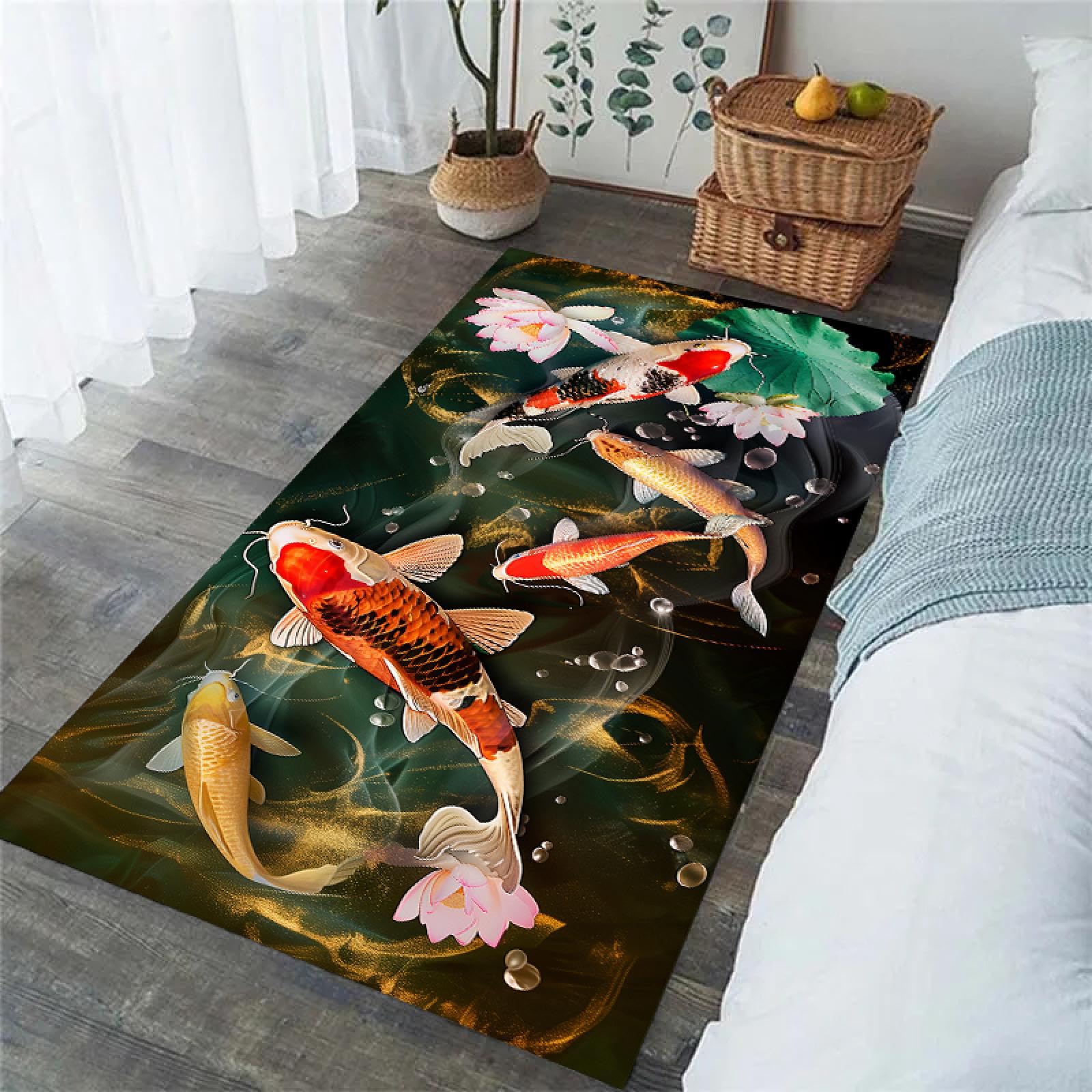 Tapis de couloir carpe koi 60x250 cm pour salon et entrée japonaise