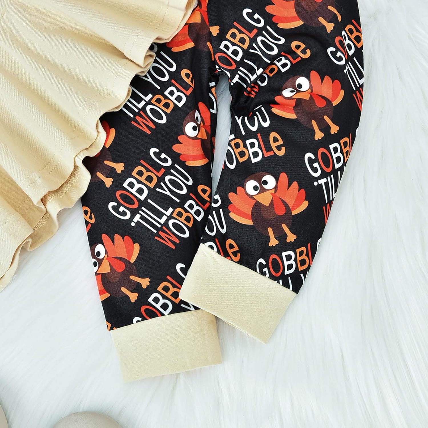 HINTINA Toddler Baby Girl Thanksgiving Outfits Ruffle Turkey Dress Top Pants Headband 3PC Fall Winter Clothes Set - Image 5