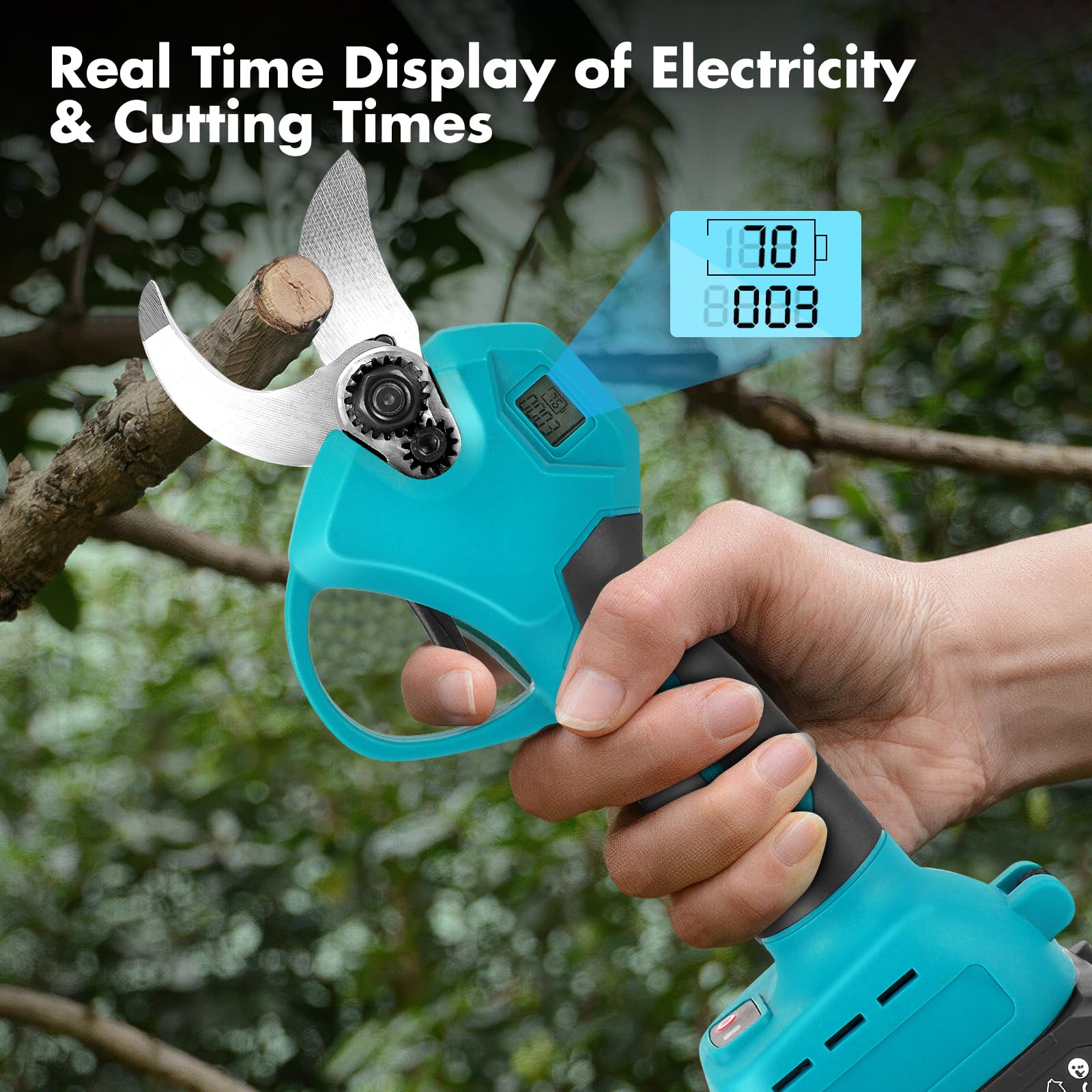Tijeras De Podar Eléctricas, Tijeras Eléctricas Inalámbricas Con 2 Baterías De 1500mAh 21V, Diámetro De Corte De 25mm, Pantalla LCD, Motor Sin Escobillas, Tijeras Eléctricas Para Podar Jardines