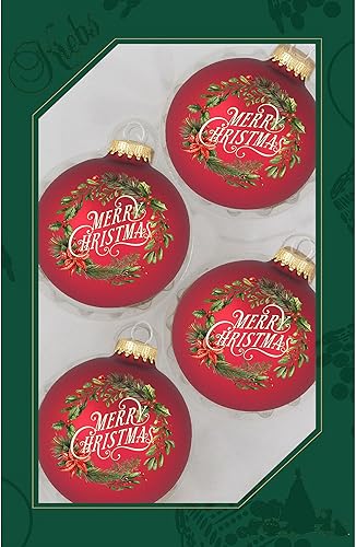 Adornos de cristal para árbol de Navidad, 2.638 in2.625 pulgadas 4 piezas, bolas decoradas de Christmas By Krebs sin costuras, decoración navideña