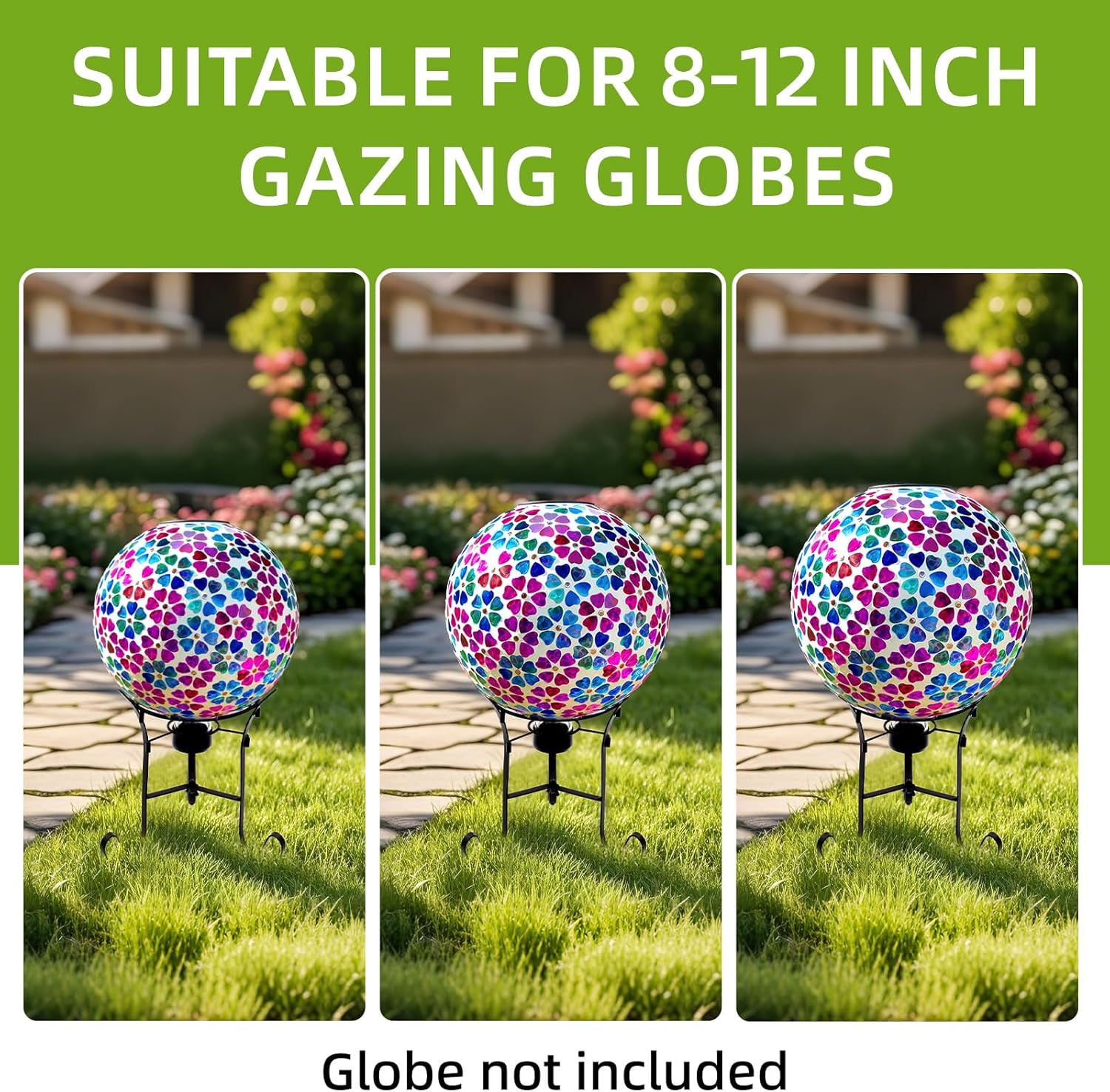 VOREEN 10" Gazing Ball Stand, Metal Gazing Globe Stand for 8-12 Inch Garden Gazing Globe, Outdoor Décor Garden Yard Accessories, Black