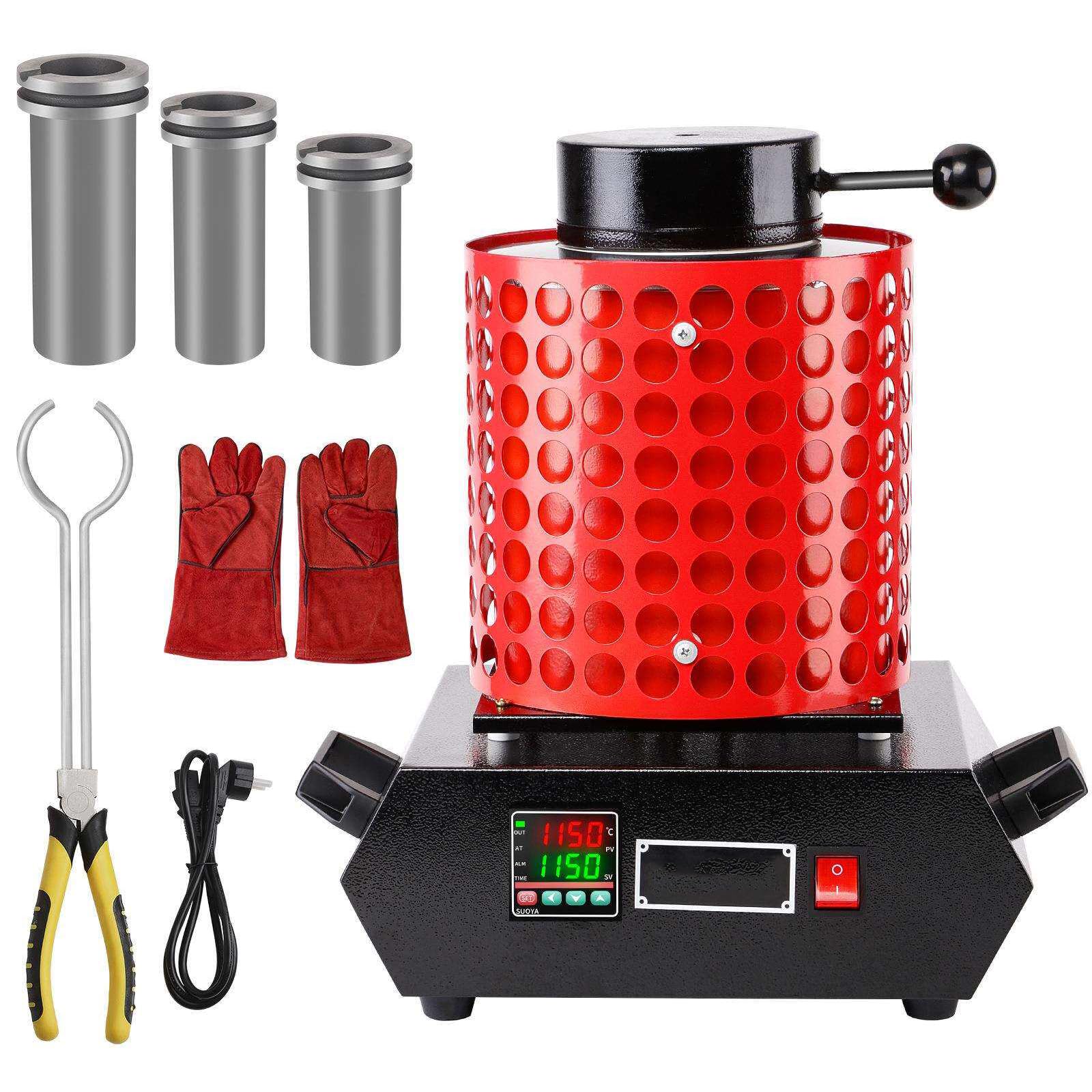 QYLTTDM Electric Gold Melting Furnace, 1kg/2kg/3kg, 2000w Metal Smelting Furnace, 2102℉/1150℃ Fast Smelter, Temperature Adjustable, Metal Casting Kit For Melting Gold, Silver, Copper 1KG