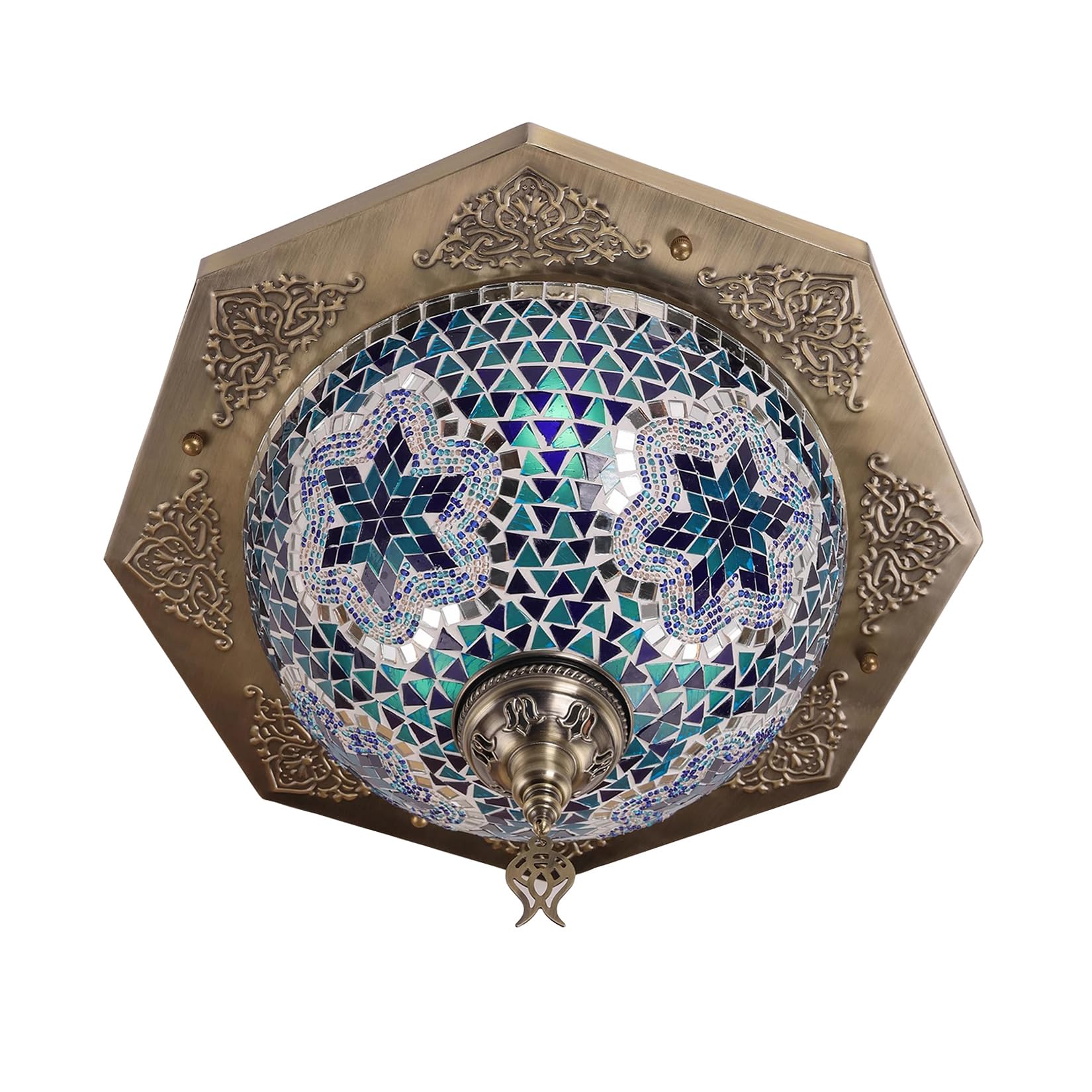 BOTOWI Turkish Mosaic Flush Mount Ceiling Lights, Moroccan Handemade Ceiling Lamps Vintage 3-Light Decorative Ceiling Lights for Bedroom Restaurant Cafe Foyer Porch,Blue