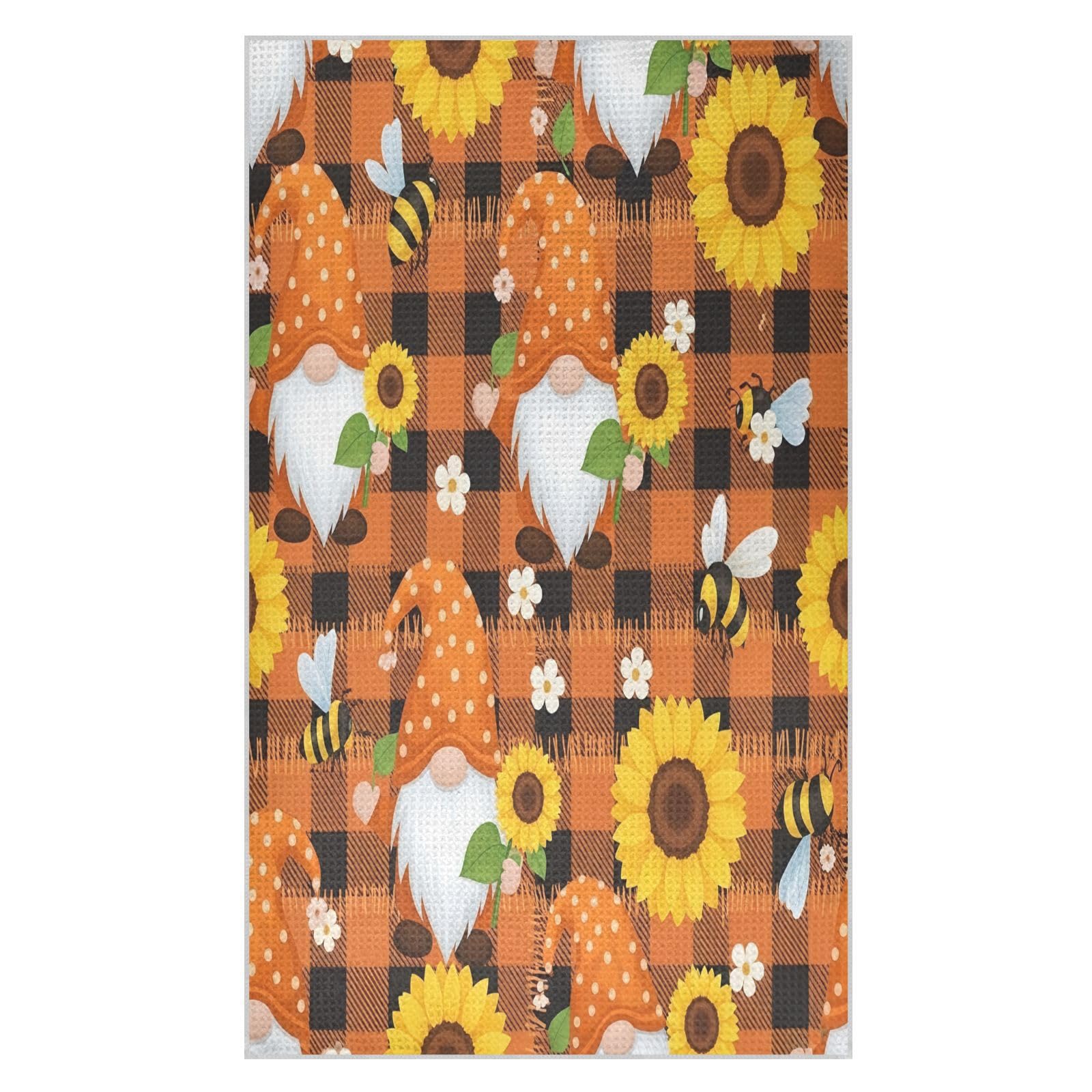 BURSTDDY Sunflower Gnome Kitchen Towels,Absorbent Dish Towels 2 Pack