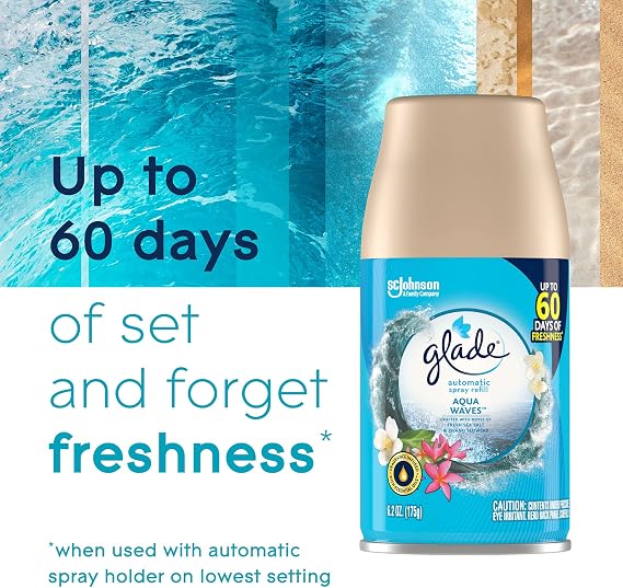 Glade Automatic Spray Refill and Holder Kit, Air Freshener for Home and Bathroom, Aqua Waves, 6.2 Oz, 2 Count (Pack of 2)