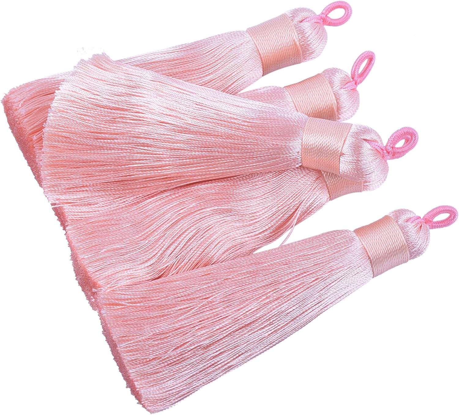 KONMAY 10pcs 3.4''(8.5cm) Handmade Imitation Silk Tassels with Hanging Loop for Jewelry Making (Black)