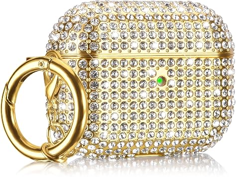 حافظة AirPods Pro الجيل الثاني ، Filoto Cute AirPod Pro 2 غطاء حافظة واقية للنساء الفتيات ، Bling Crystal PC Apple Air Pods Pro Case Accessories with Lobster Clasp Keychain، Gold