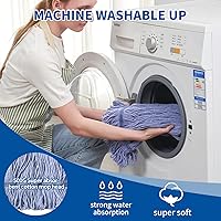 Vista 5 de Trapeador de cuerda de extremo de bucle resistente, mango de acero inoxidable de 67 pulgadas, mopa de grado industrial comercial para limpieza