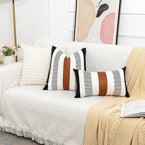 Miniatura 5 de HOEMCE Juego de 2 fundas de almohada decorativas de granja de 22 x 22 pulgadas para sala de estar, sofá y cama, funda de cojín neutra moderna de