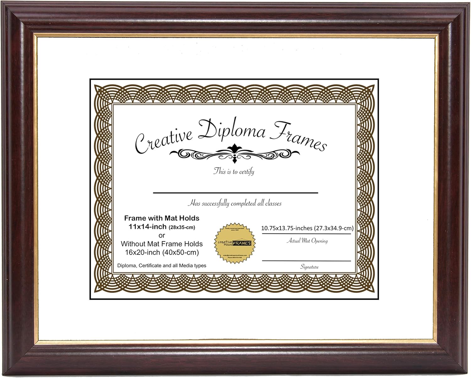 Buy CreativePF [11x14Diploma] Mahogany Frame with Gold Rim, White