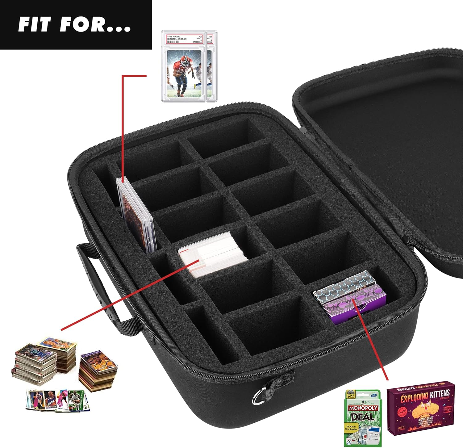 Brappo Graded Card Case Compatible with 68 BGS PSA FGS SGC Graded Sports Trading Cards,Toploaders,Baseball.with Custom Card Carrying Case Impact Absorbing Foam Slots.(Case Only) : Toys & Games