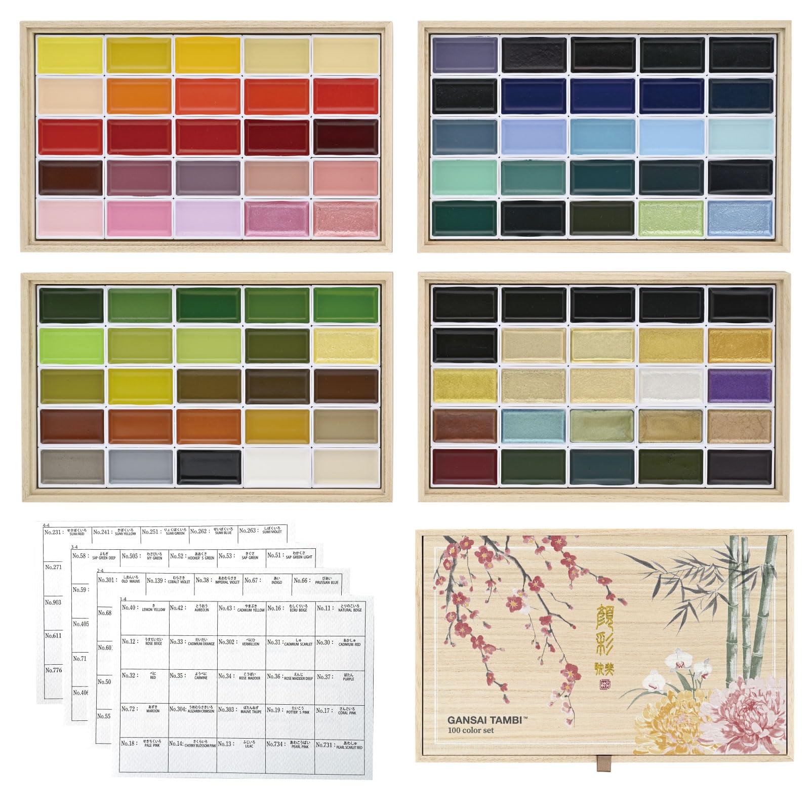 Kuretake GANSAI TAMBI Aquarellfarben-Set 100 Farben IV mit Holzbox, Künstlerbedarf in Profiqualität für Künstler, ungiftig, hergestellt in Japan