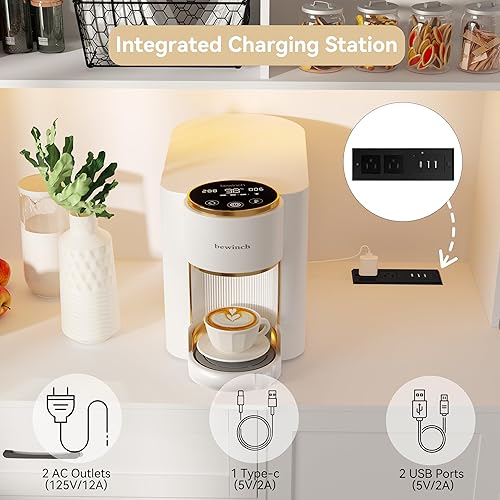 Miniatura 4 de Gabinete de despensa de cocina de 72 pulgadas con luz LED y estación de carga, armario alto de almacenamiento de despensa con estantes ajustables y