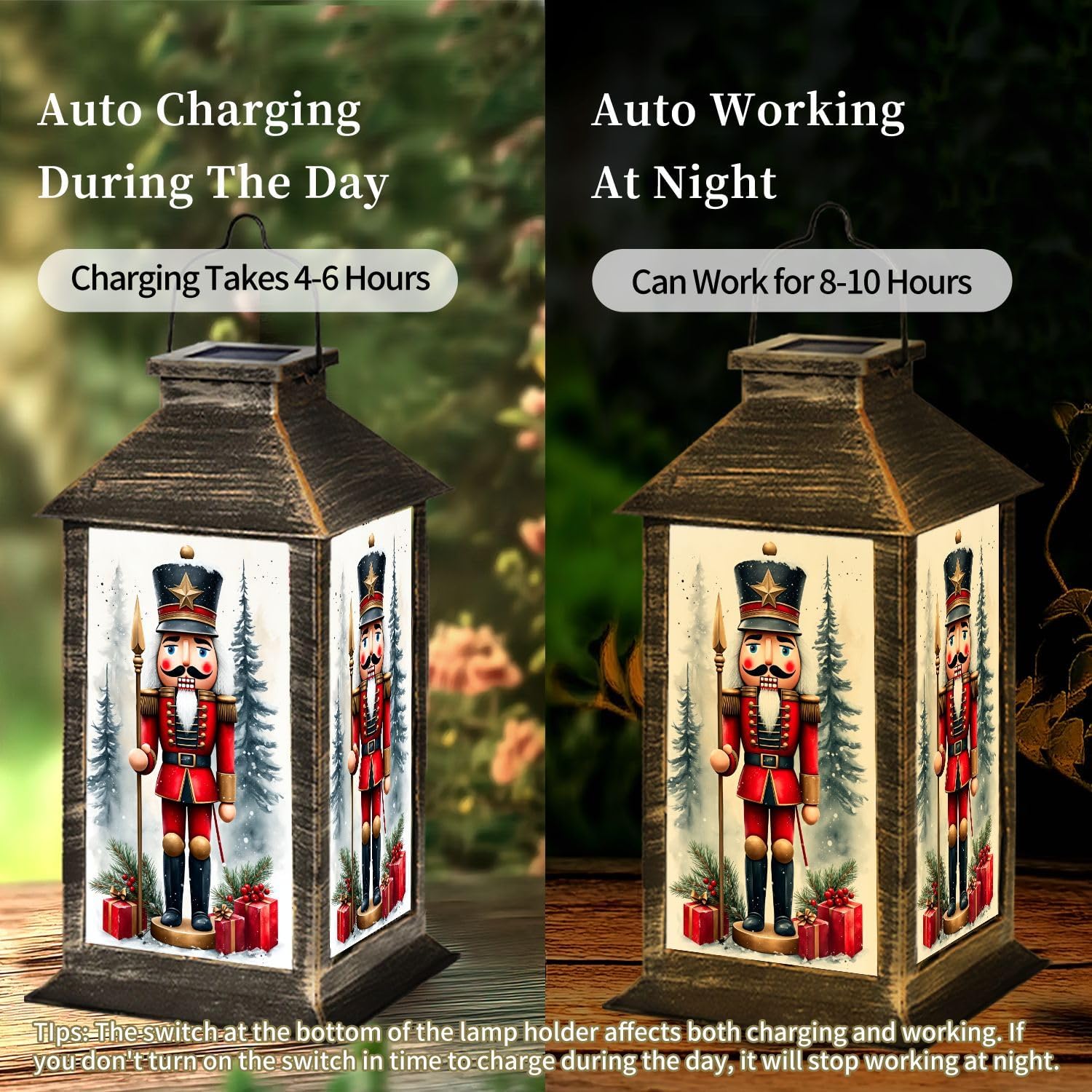Solar Lantern Nutcracker Soldier Figurine Christmas Decor Snowy Garden Hanging Lantern Waterproof Solar Powered Lighting Outdoor Table Lamp for Deck Yard Camping Patio Decor Gifts for Women