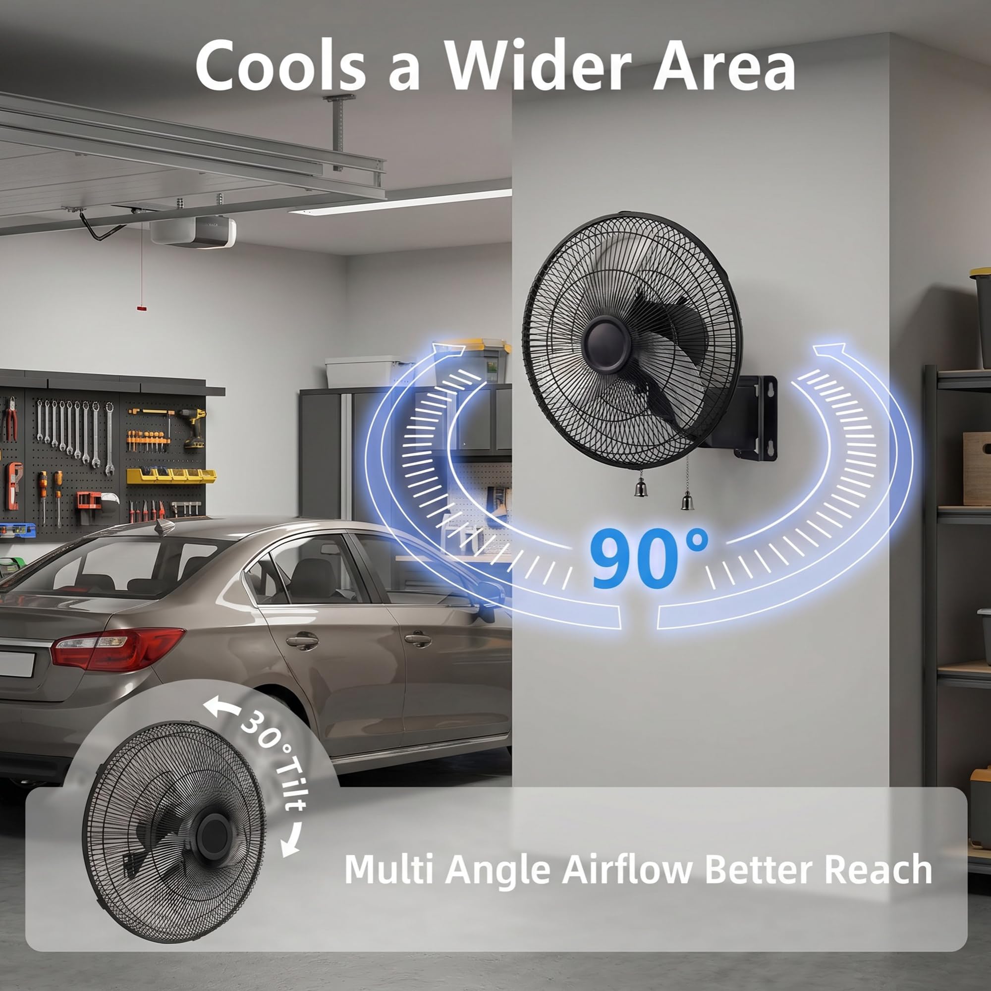 Ventilador oscilante de montaje en pared para exteriores de 18 pulgadas, 3 velocidades de alta velocidad, potente enfriamiento, ventilador IP44 impermeable montado en la pared, oscilación de