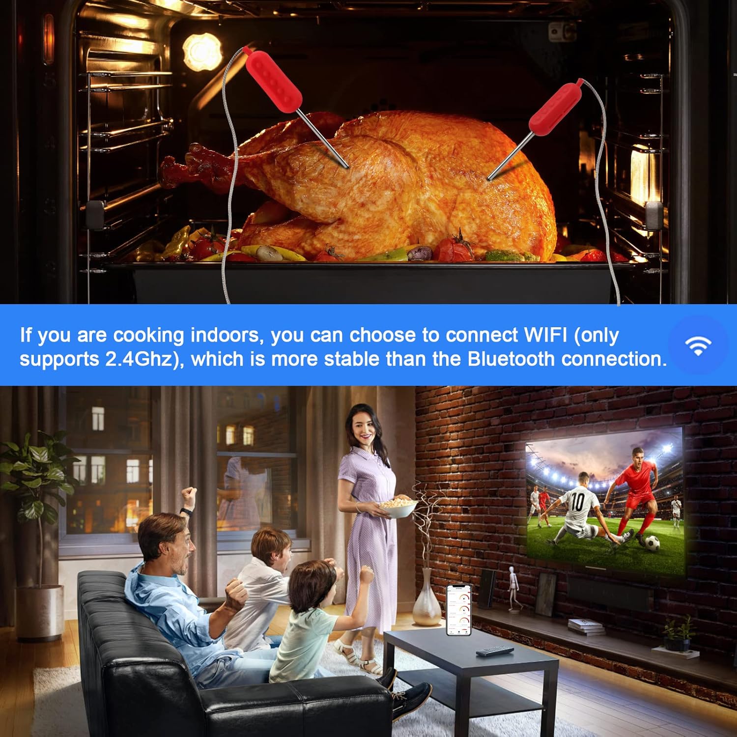 review WiFi Meat Thermometer for Smoker, Bluetooth Meat Thermometer, Digital Meat Thermometer with 4 Probe Infinite Distance Remote Monitor Alarm for Smokers Grilling BBQ Oven Kitchen