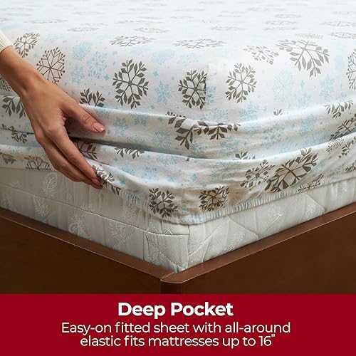 Miniatura 4 de Mellanni Juego de sábanas de franela  Lujo 100 algodón  sábanas ligeras  acogedoras suaves cálidas transpirables - ropa de cama  bolsillos profundos