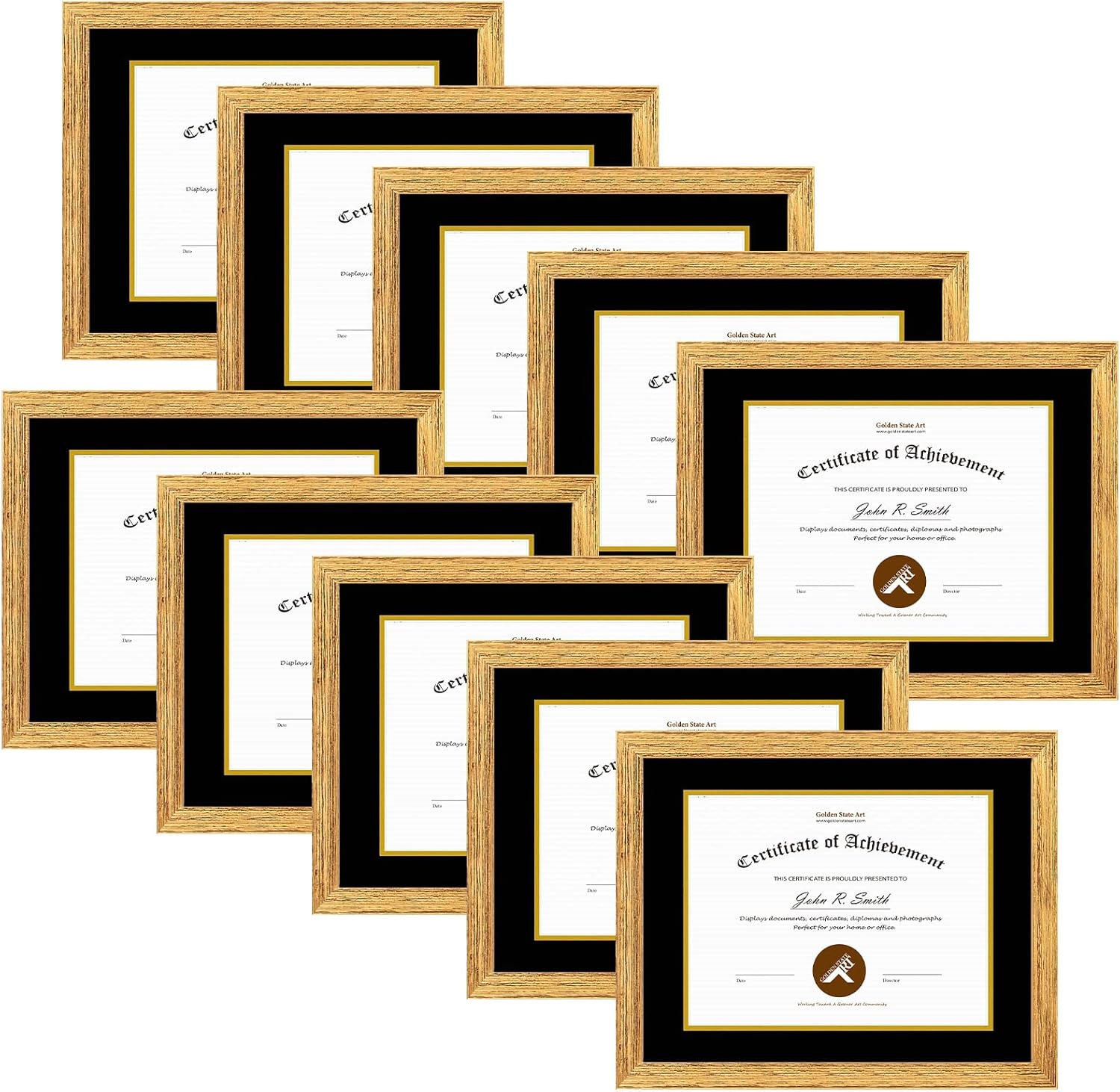 Golden State Art, 11x14 Diploma Frame, Certificate Frame 8.5x11 with Double Mat or