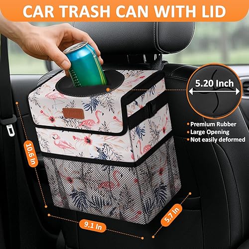 Vista 54 de Bote de basura para automóvil de 3 galones con tapa, bolsa de basura para automóvil, impermeable, a prueba de fugas, color negro floral