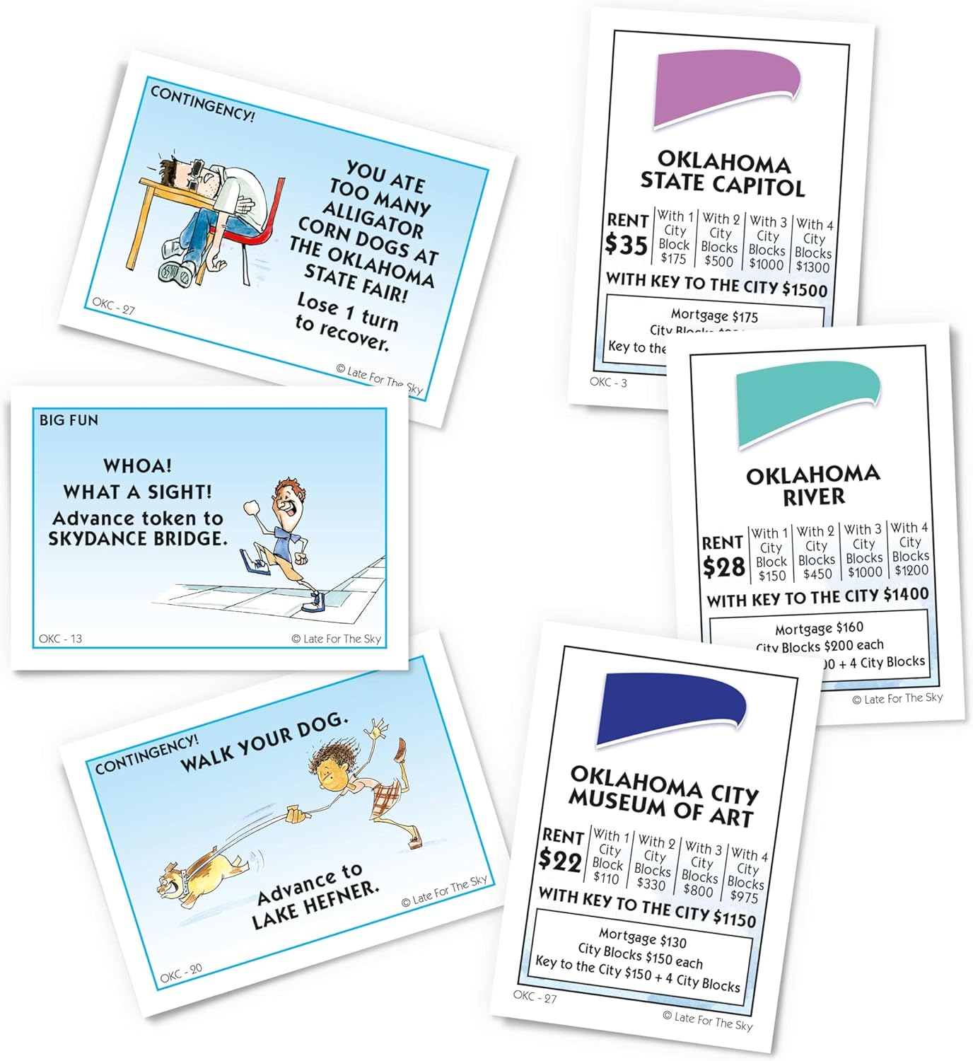 Late for The Sky Oklahoma City-Opoly Board Game, Family Strategy Property Trading Fun, Ages 8+, 2-6 Players, Local OKC Landmarks, Collectible Gift