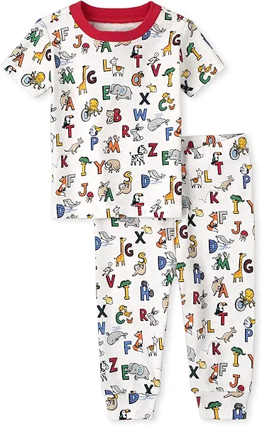 The Children's Place Baby Boys' Snug Fit 100% Cotton Short Sleeve Top and Pants 2 Piece Pajama Set