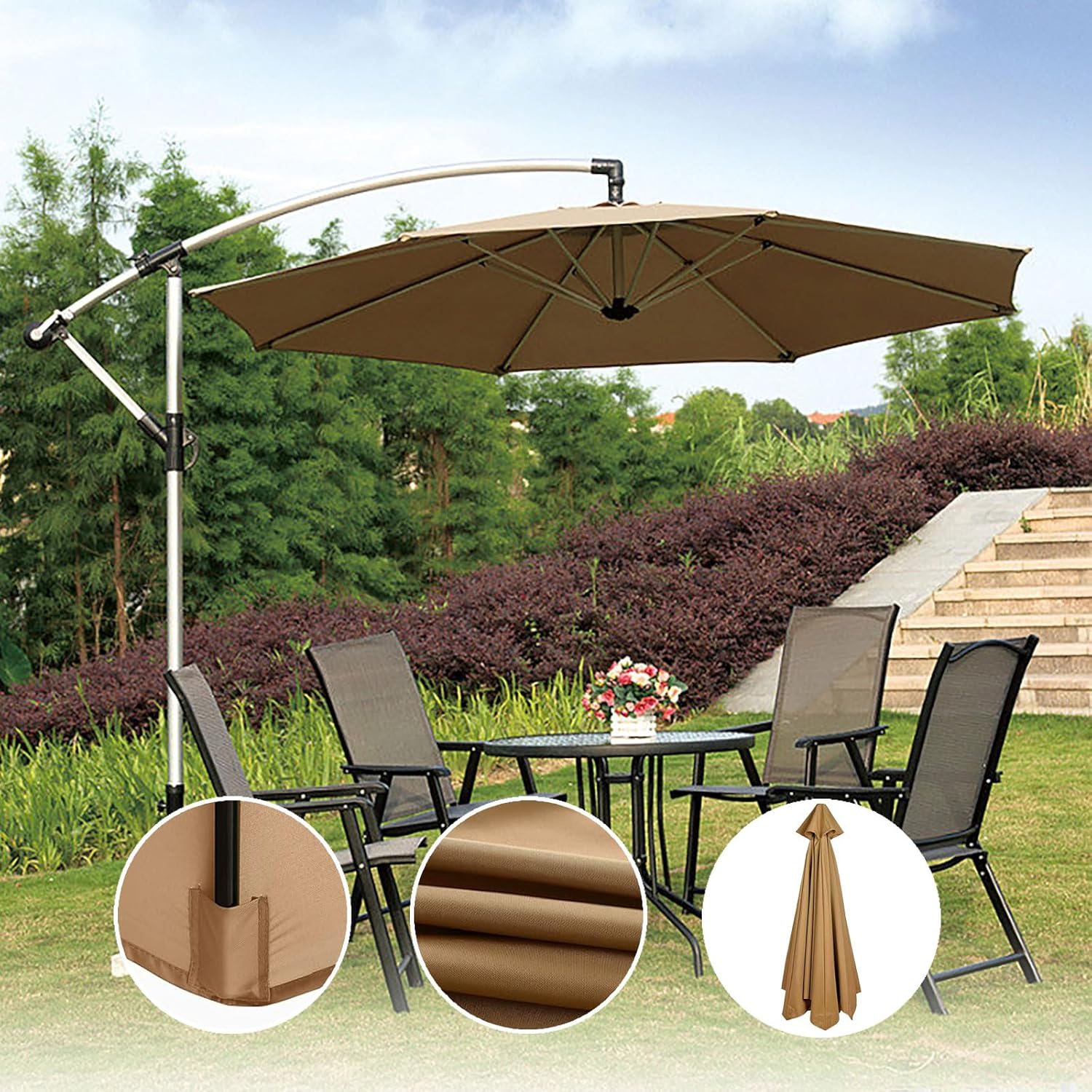 Replacement Canopy for 6-Rib Patio Umbrella - Durable Outdoor Fabric for Market Table & Yard Umbrella - UV-Resistant & Waterproof Umbrella Top Cover