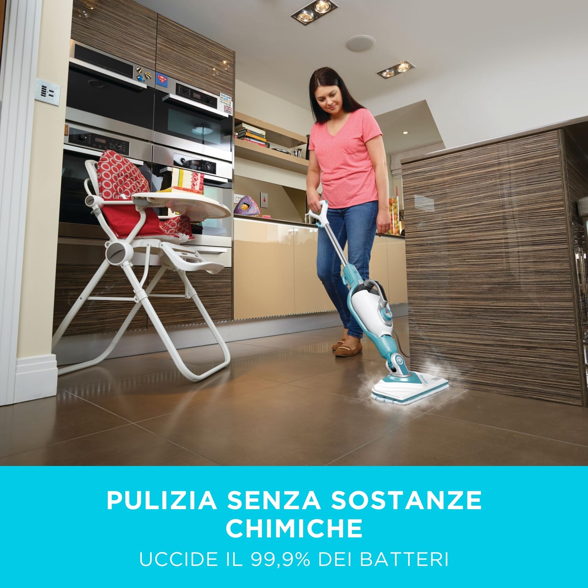 BLACK+DECKER Scopa a vapore 2 in 1 con guanto per la pulizia SteaMitt e 11 accessori, BHSM166DSM-QS