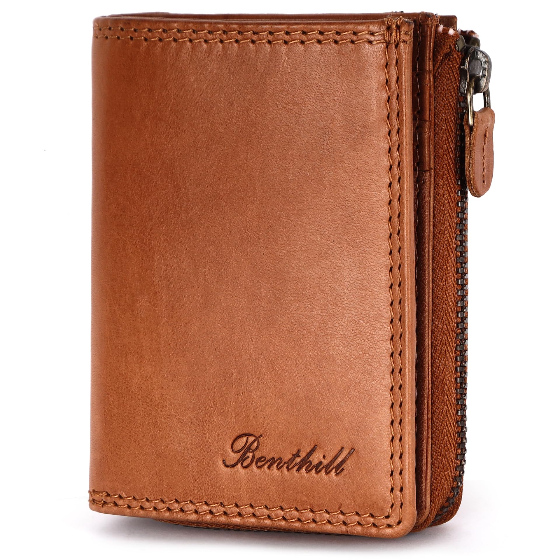 Benthill Kleine Geldbörse Echt Leder | Damen & Herren Geldbeutel mit RFID Schutz | 7 Kartenfächer | Slim-Wallet inkl. Geschenkbox, Farbe:Braun