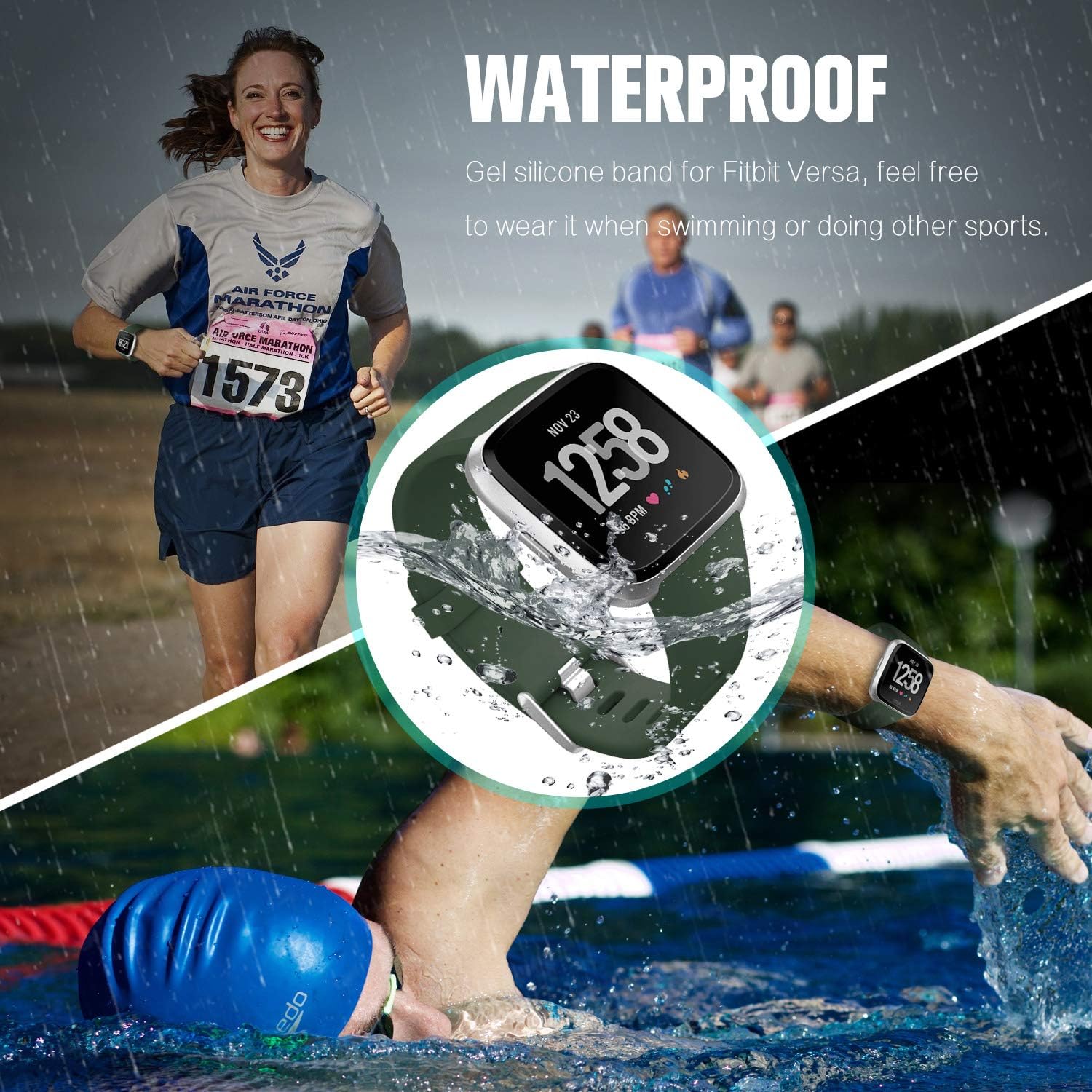 Compatible with Fitbit Versa Bands/Versa 2/Versa Lite/Special Edition, 3 Pack Sport Silicone Breathable Soft Replacement Fitness Wristband Small Large for Men, Women