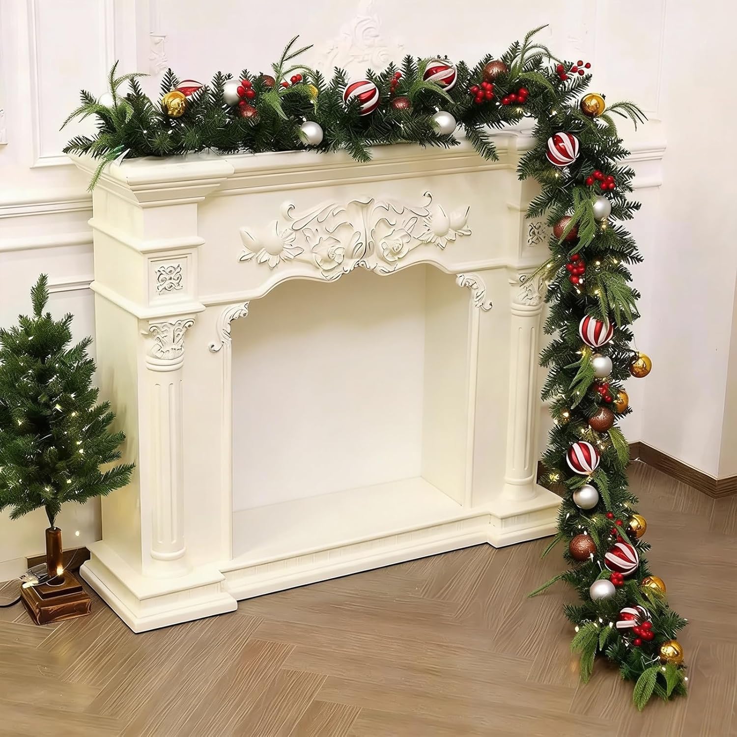 Fireplace Mantel Surround Ornate Carved Fireplace Mantel Handcrafted Decorative Surround(Natural,Medium)
