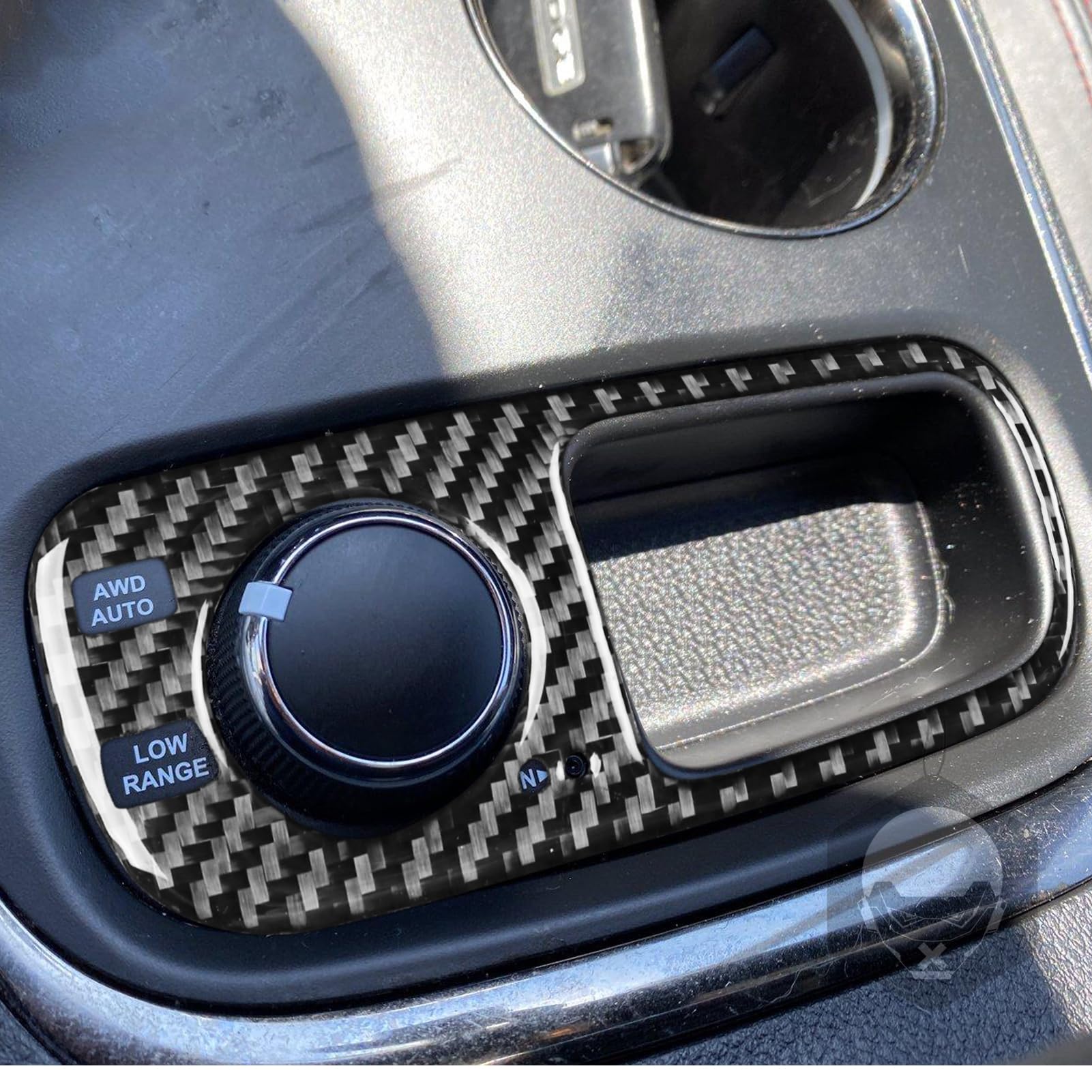 PJFUS Real Carbon Fiber Car Console Gear Shift AWD AUTO/Low Range Control Button Rotary Panel Frame Soft Sticker Compatible with Dodge Durango 2014-2020 Auto Premium Interior Accessories Black