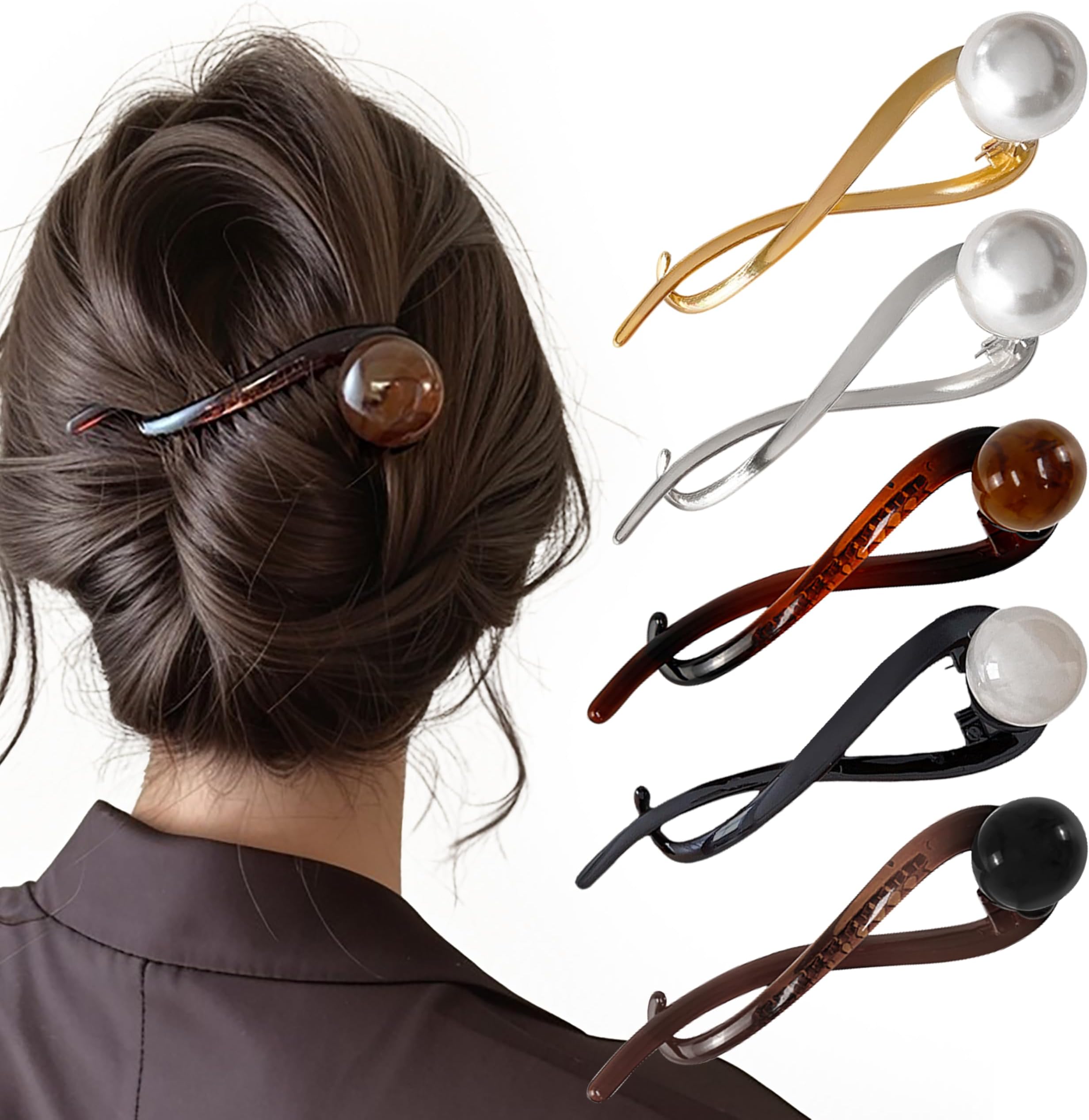 Amazon.com : 4PCS Hair Clip, Pearl Decor Banana Clip French Style Twist ...