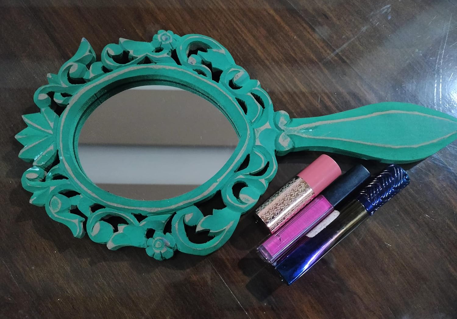 collectiblesBuy Handmade Floral Handheld Vanity Mirror with Handle Portable Makeup Mirror Decorative Beauty Organizer for Travel, Home & Dressing Table Décor
