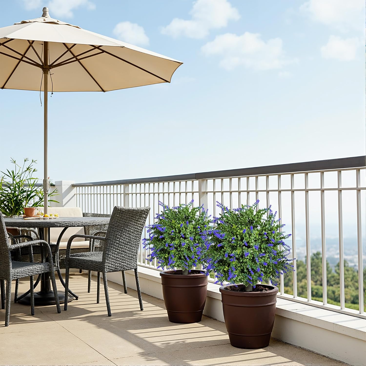 2 Pack Artificial Lavender Topiary Ball with Ground Spike, UV Resistant Fake Boxwood Shrubs, 24’’ Faux Evergreen Topiary Trees for Indoor Outdoor Front Porch Patio Garden Decor (Violet)