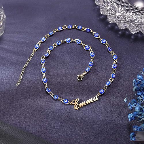 Miniatura 6 de DayOfShe Collar personalizado con capas de mal de ojo, chapado en oro real de 18 quilates, gargantilla de tercer ojo con nombre, joyería de Navidad,