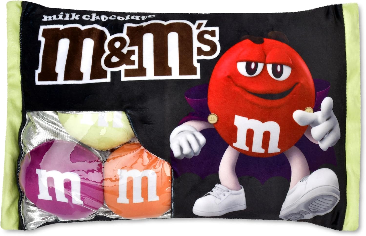 iscream M&M's Halloween Package 14" x 8.5" Pillow Set with Violet, Orange & Apple Green Mini M&M's Candy Pillows
