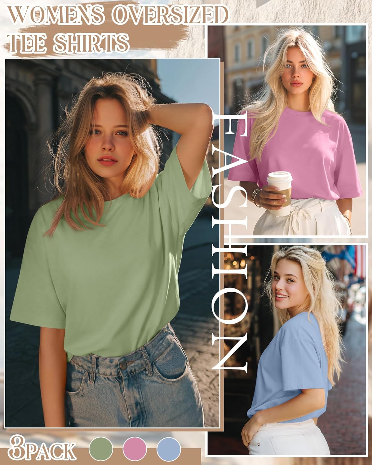 3 Pack Women Oversized T-Shirts Loose Fit Workout Gym Shirts Crewneck Short Sleeve Tops Baggy Casual Basic Tee