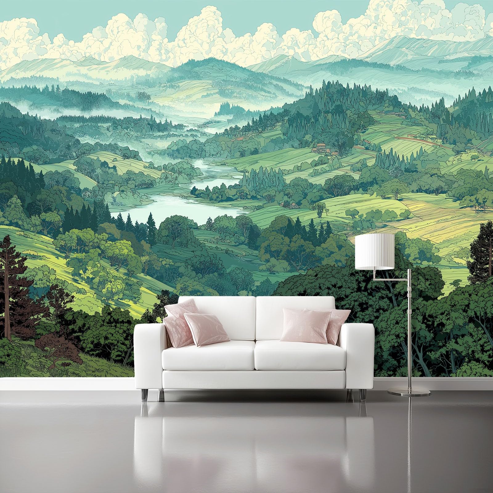 Papier peint panoramique intissé 3D relief montagnes salon 400x280