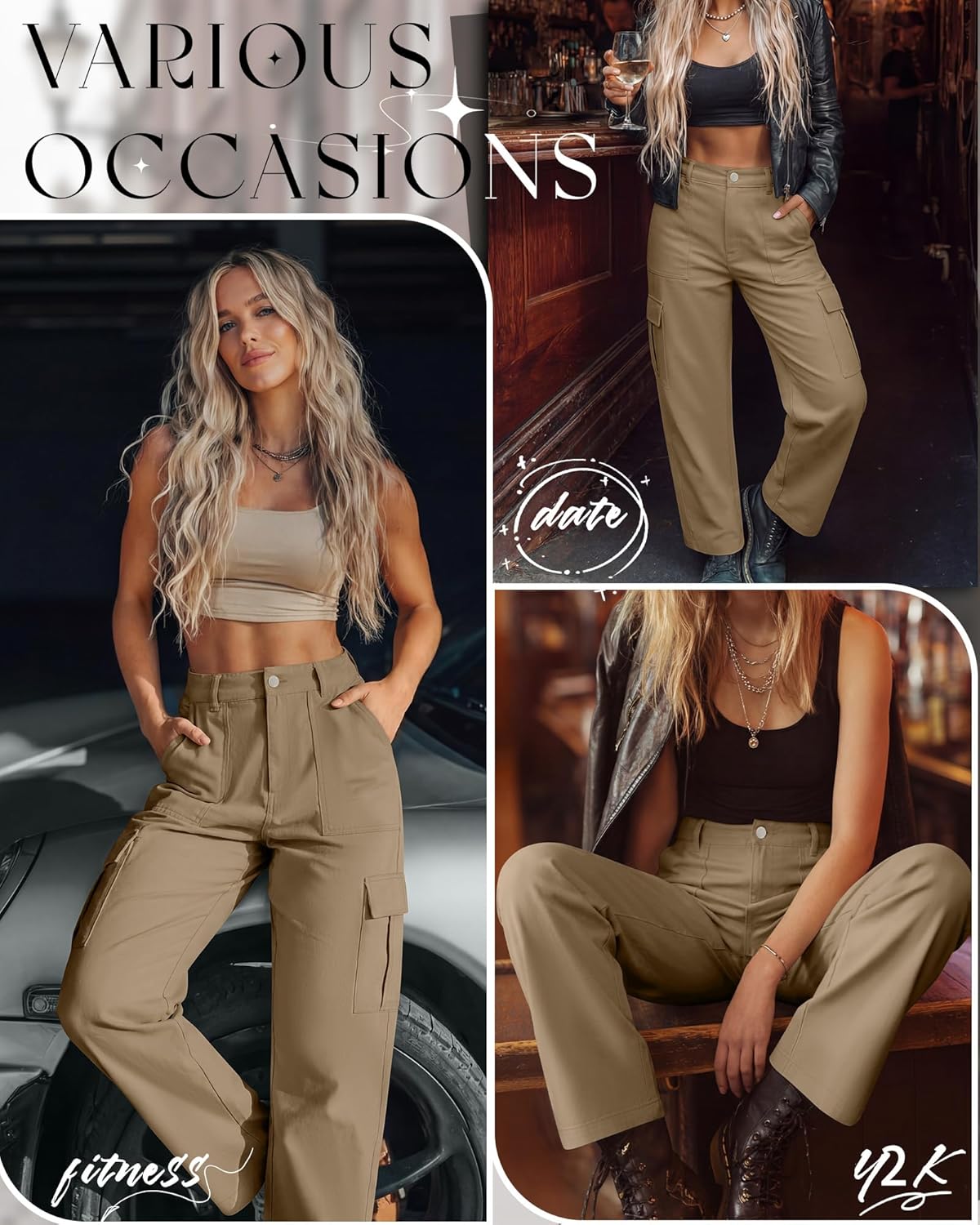 Women's Cargo Pants High Waisted Wide Leg Cotton Canvas Casual Pants Baggy Y2k Streetwear Trousers with 5 Pockets - Image 5
