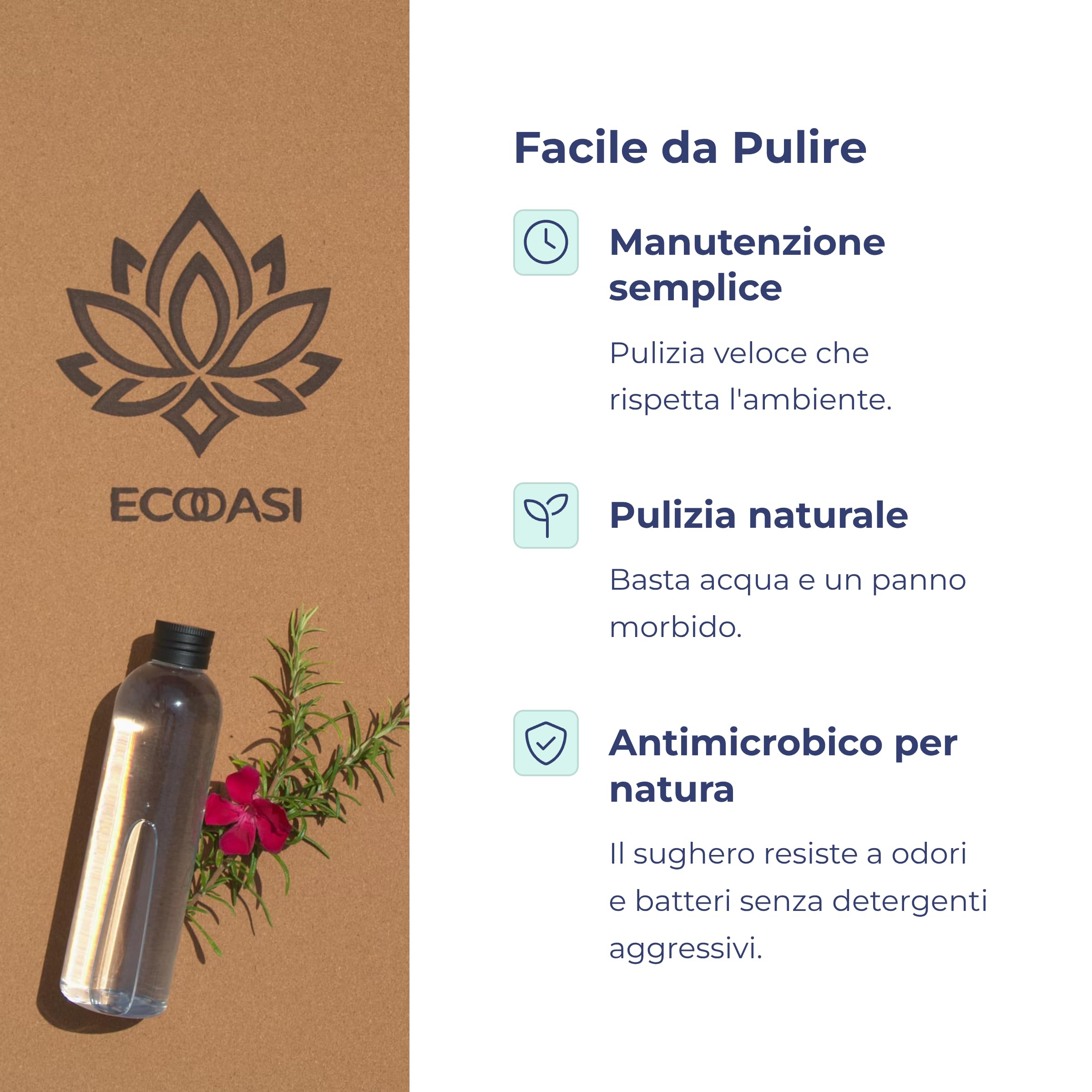 Tappetino Yoga Antiscivolo EcoOasi – Sughero e Gomma Naturale – Yoga, Pilates e Fitness – Tracolla Inclusa - 183x66 cm, 4 mm