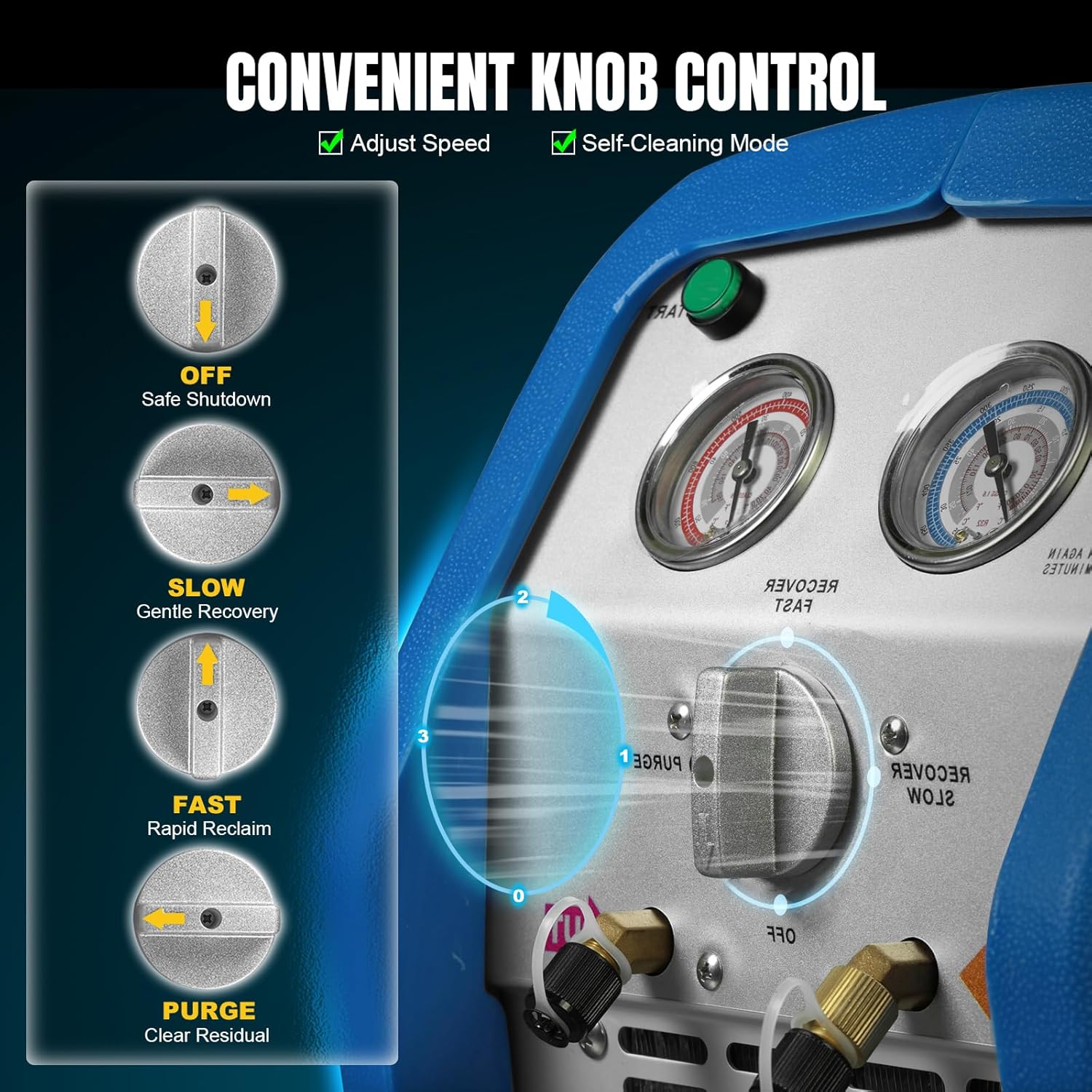 3/4 HP Refrigerant Recovery Machine R32 R1234yf Portable AC Recovery Machine HVAC Self-Cleaning Single Cylinder Oil-less Freon Recycling Unit for Liquid Vapor Refrigeran
