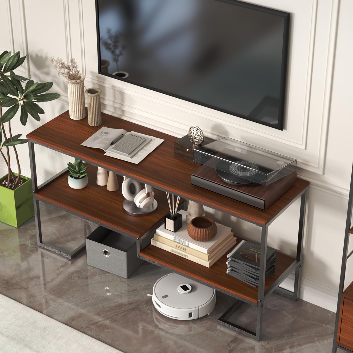 TV Stands for Living Room, Entertainment Center TV Table, TV Stand 60 Inch, TV Console, Table for TV, Modern TV Open Storage Shelves, Industrial Media TV Table for Living Room, Bedroom
