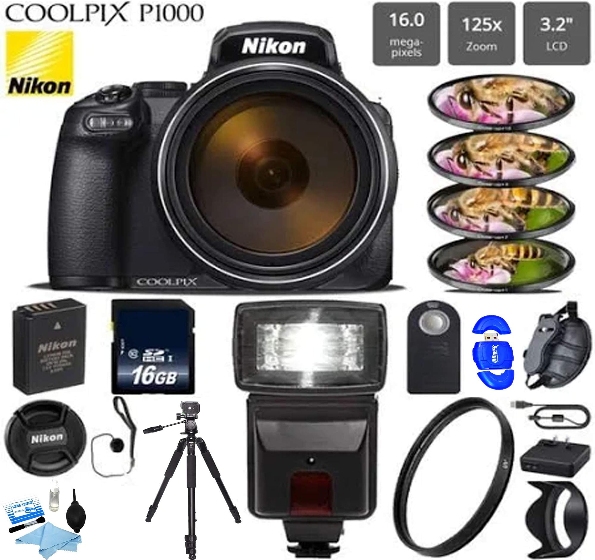 Nikon COOLPIX P1000 Digital Camera w/Professional Flash | 16GB MC Bundle